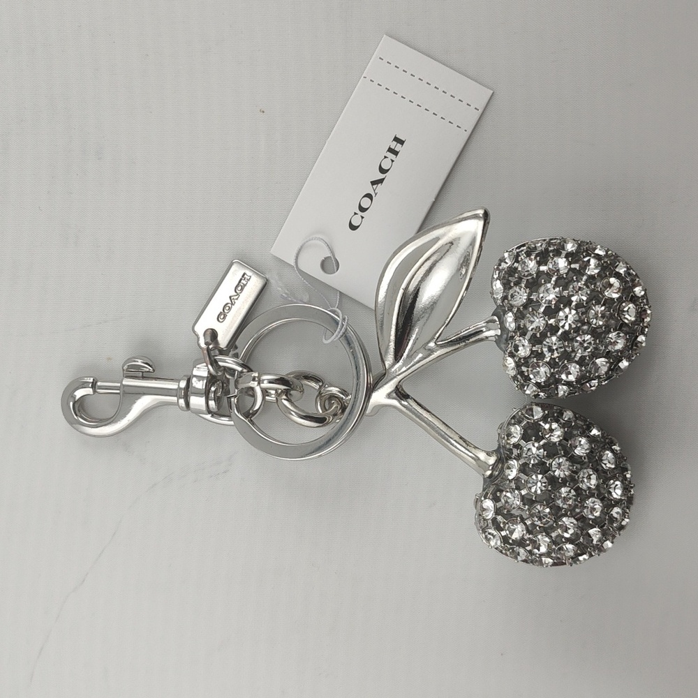 Coach Silver Crystal Cherry Keychain Card Holder Charm